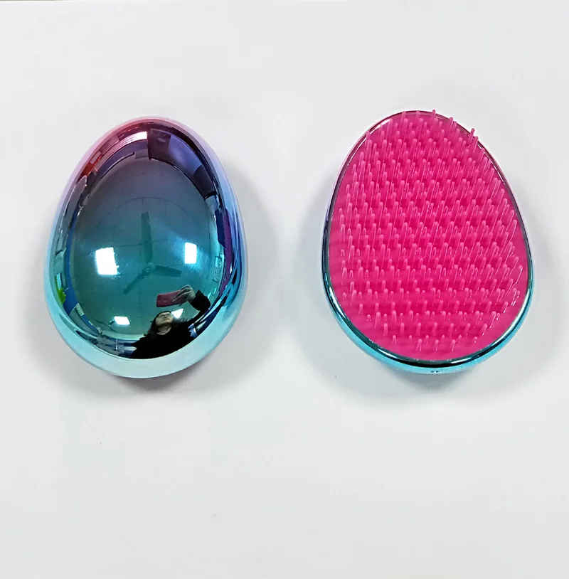 
2019 popular electroplate graded finish rainbow egg oval hairbrush 