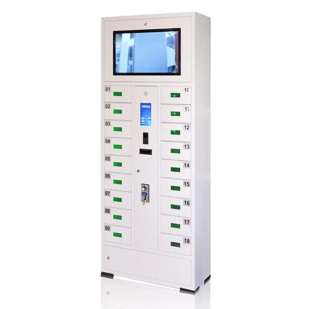 
Multiple restaurant cell phone charging vending station with advertising display function 