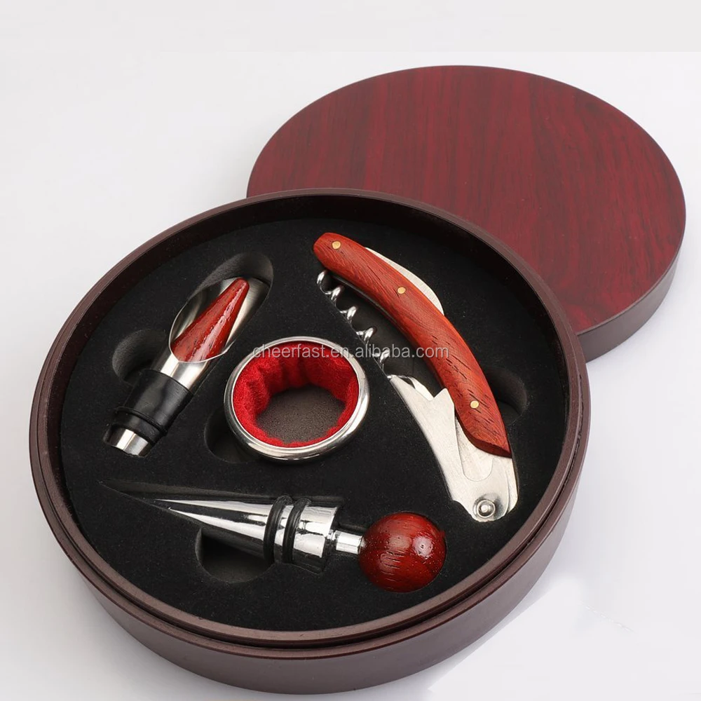 Excellent Cheerfast Wholesale wood case Wine Gift Set 4 Piece Accessories