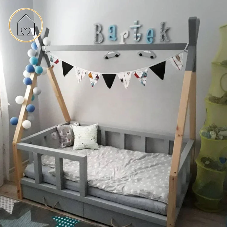 Scandinavian design room idea kids bedroom twin size tipi teepee cot bed frame with storage