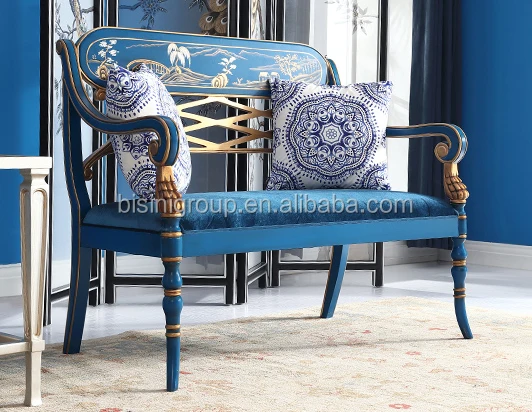 New Released Classic French Provincial Style Wood Carving Sofa with Chinoiserie Painting, Antique Designed Settee BF12-09254f