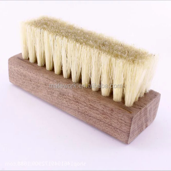 
2.5cm pig hair/hog hair shoe brush with walnut wooden handle,premium sneaker brush 