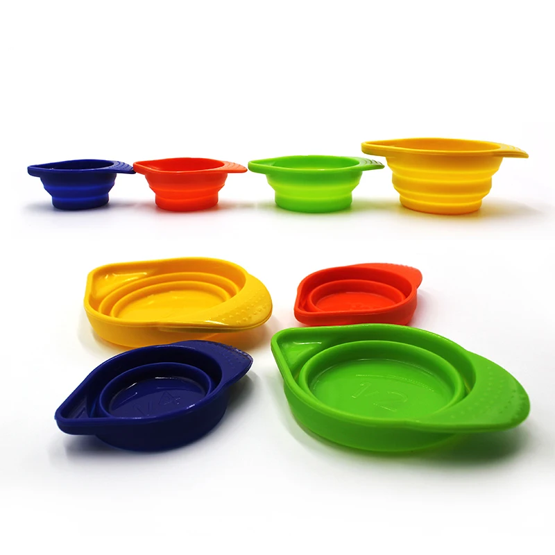 High Quality Food Grade Heart Shaped Collapsible Stackable Silicone Measuring Cups