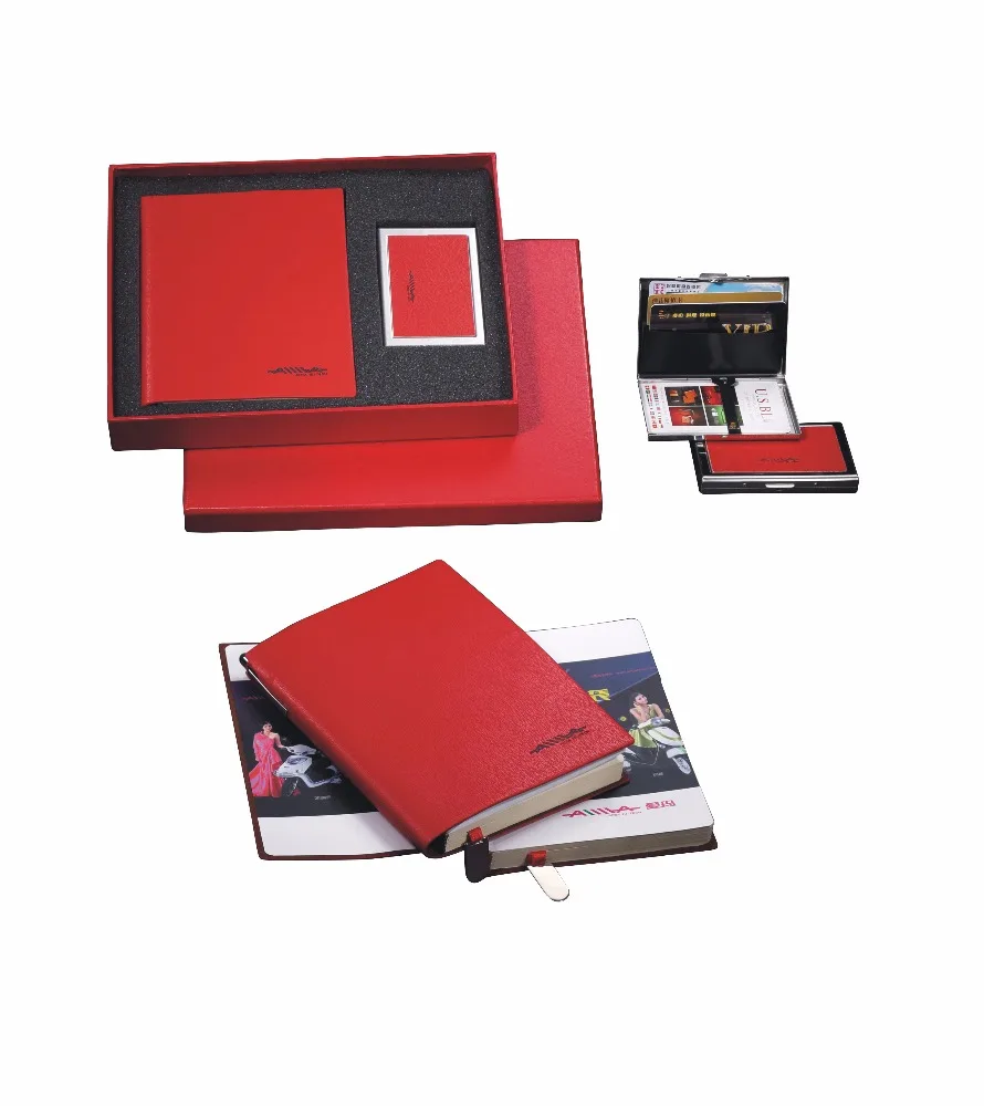 Hardcover customized diary notebook Rotating button logo Week plan journal leather PU promotion gift set stationary notepad