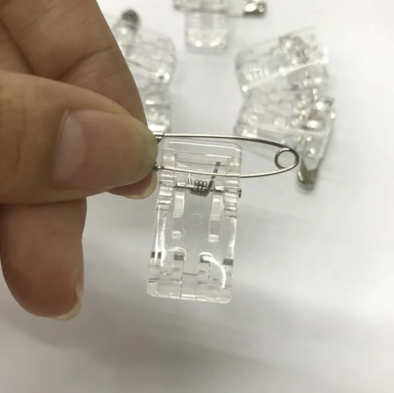 ID Badge Card Holder Adhesive Plastic Clip With Safety Pin