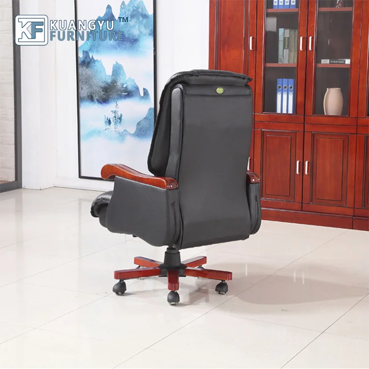 Leather Solid Wood Office Chair Reclining Swivel Chair Boss Leather Solid Wood Lift Executive Chair