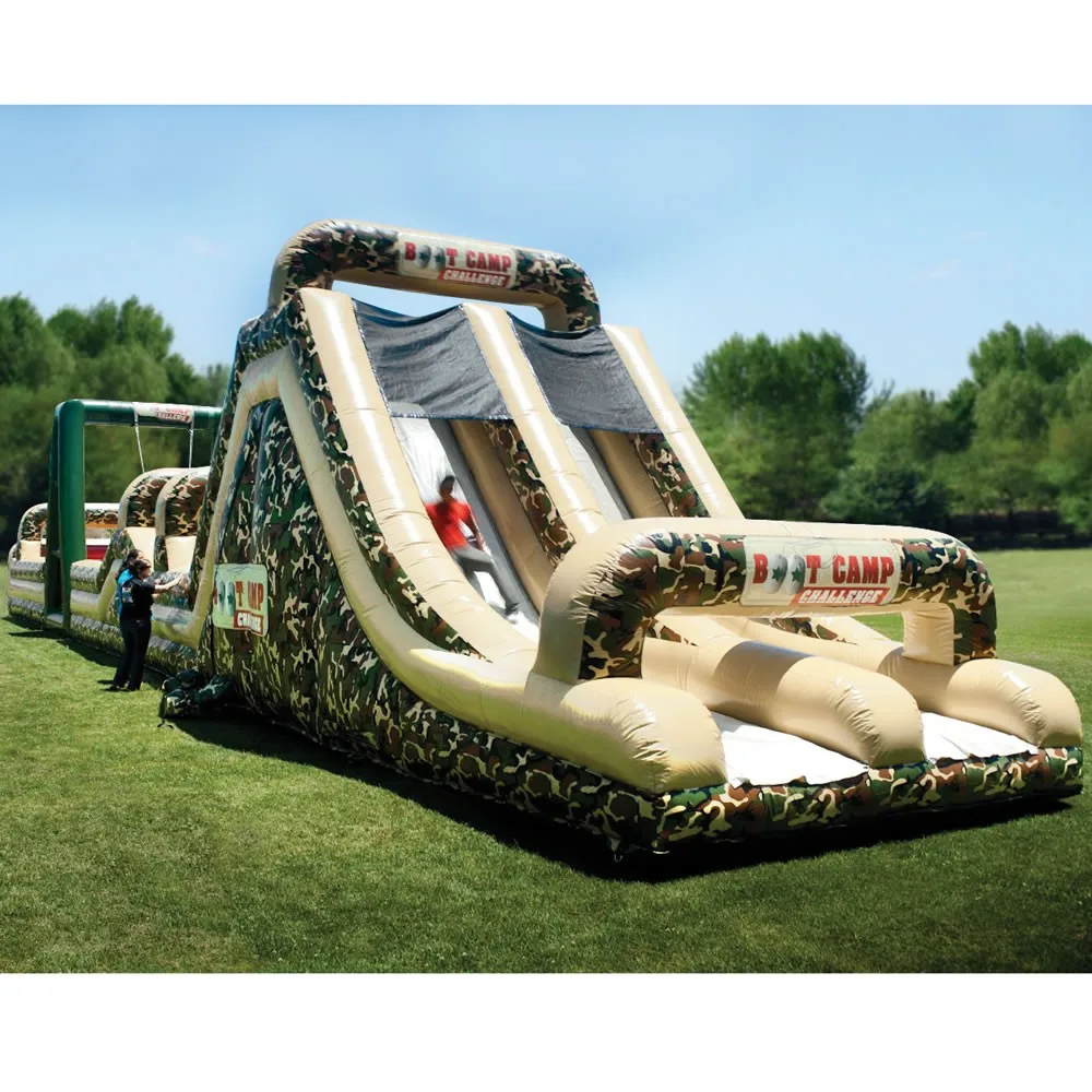 
24m long adults boot camp military inflatable obstacle course with 3 parts from Guangzhou Inflatable factory 