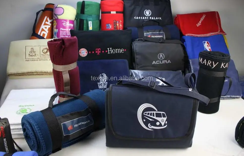 Embroidered Microfiber Fabric Travel Pillow Blanket with Zipper Bag