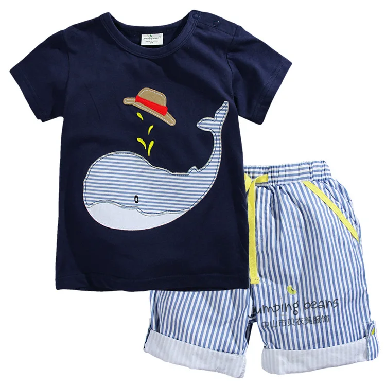 New 2016 summer brand Boys clothing set Boys Whale T shirt Striped Shorts Boys sets for