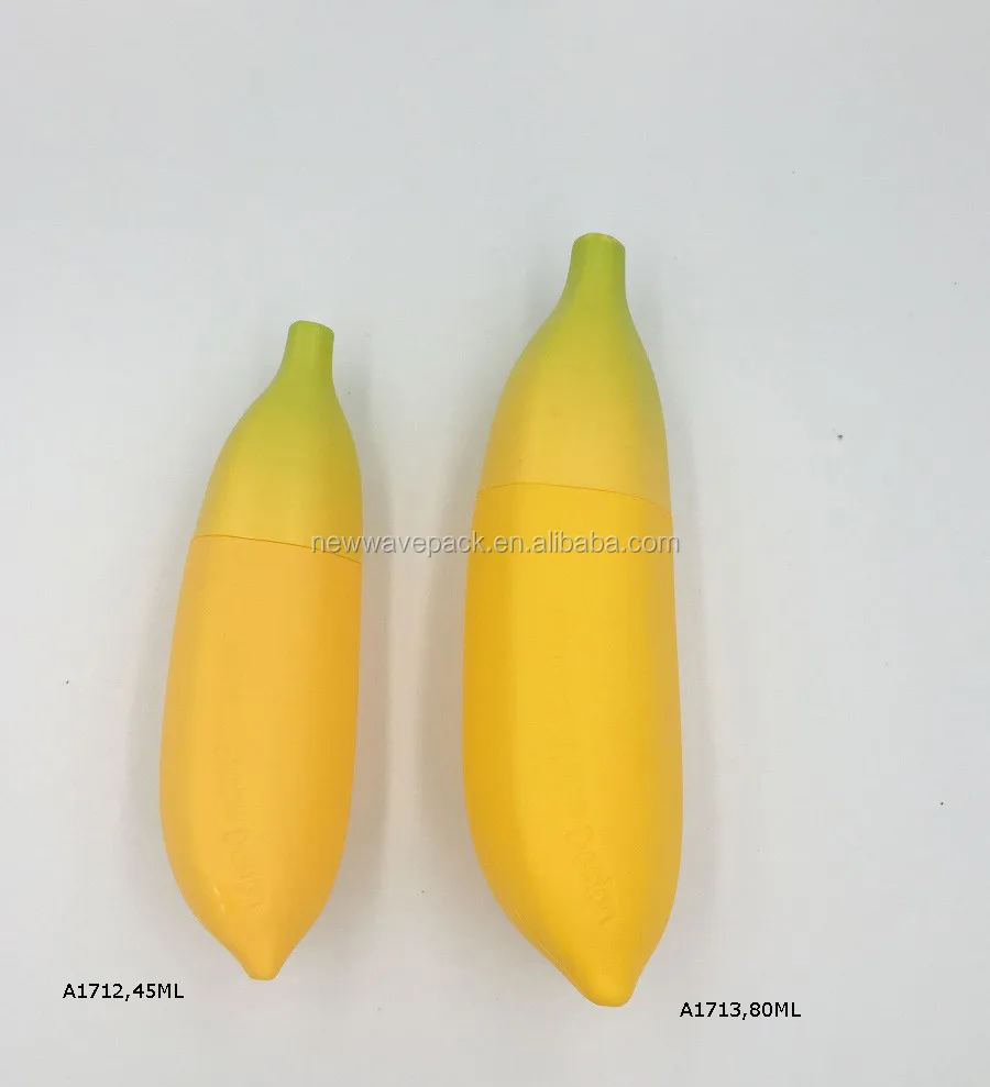 45/80ml yellow banana shape plastic lotion bottle/hand cream packaging tubes container