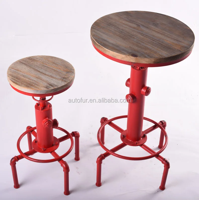 Industrial Metal Frame Wooden Bar Table And Stool Garden Set Cocktail Table