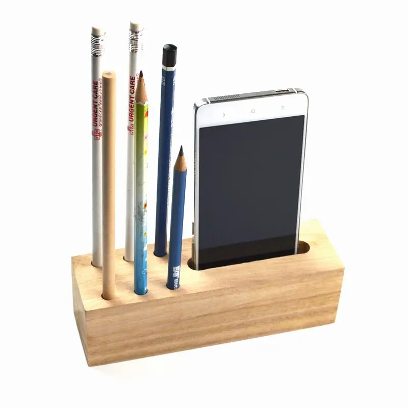 OEM creative novelty wood pencils socket wooden pencil mobile phone stand holder