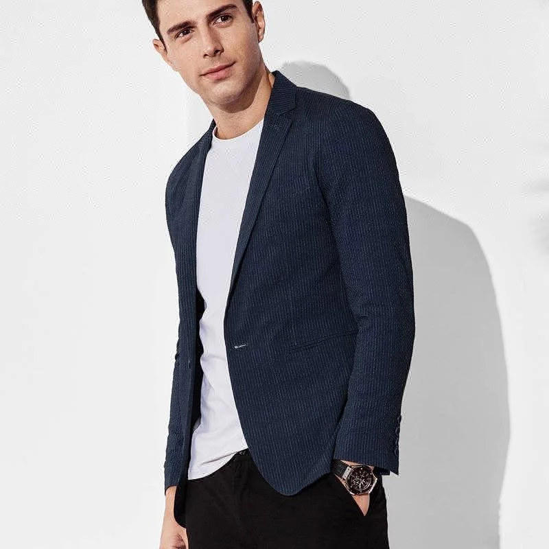 Китайские Мужские приталенные деловые полосатые блейзеры, костюмы, куртки
