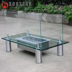Top quality hot sale 2 side glass table ethanol fireplace with ethanol burner