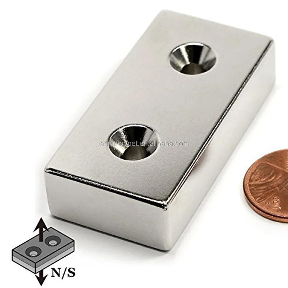 high grade countersunk block neodymium magnet with two hole