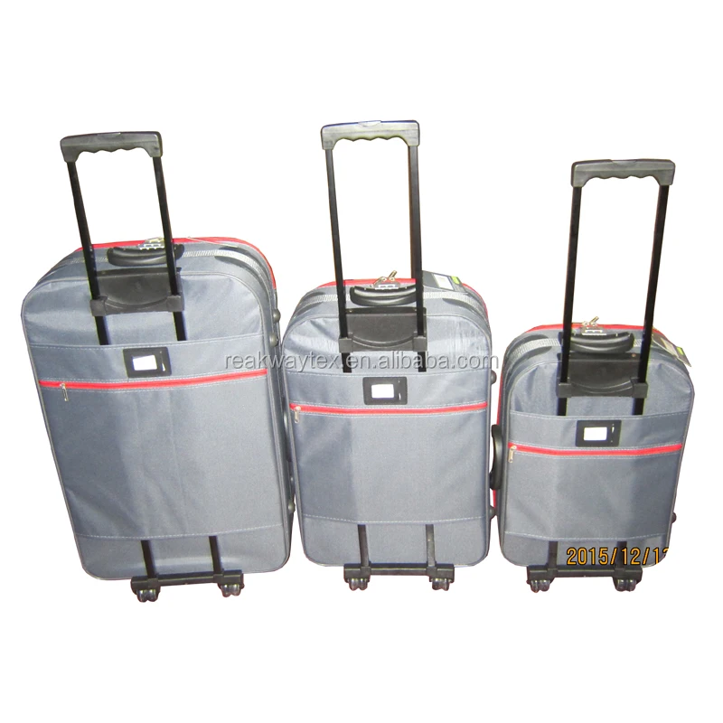 
China Luggage Factory Supply Cheap Promotional 3pcs set Omega Eva Travel Luggage Suitcase Sets In Grey Color With Red Zippers 