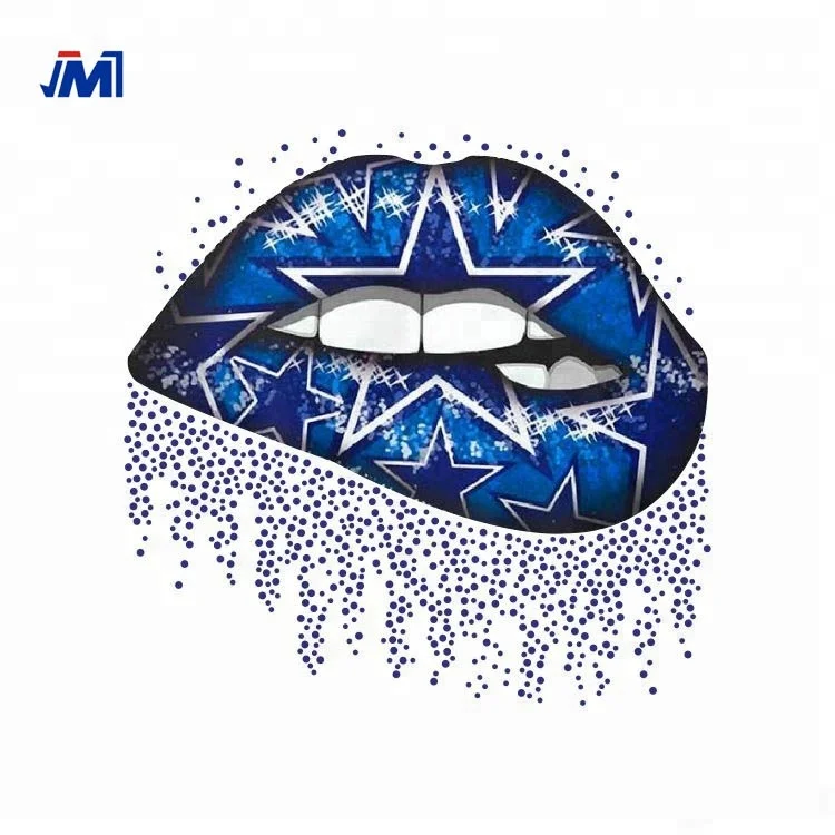 Custom Sexy Lips Cowboy Rhinestone Transfer Template Design For  T-shirts