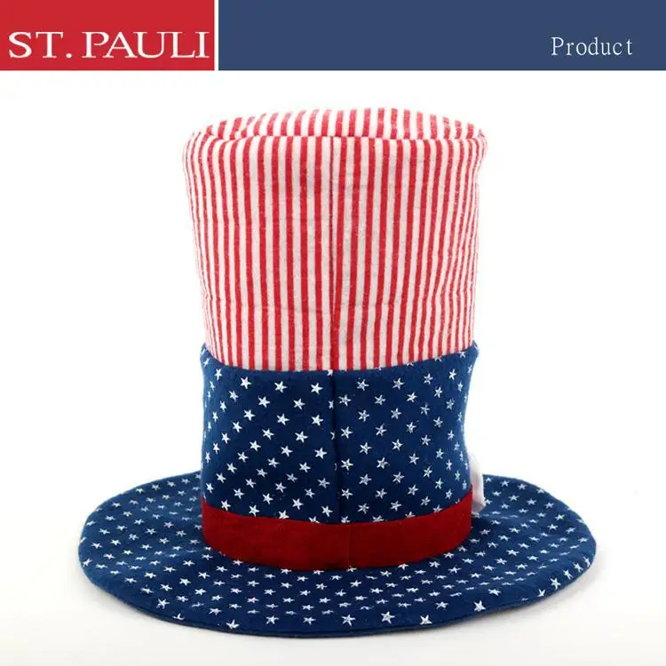 
New Product July 4th Top Hat Red Strip Blue USA Flag Pattern 12 inch Funny Felt Top Hat Party 
