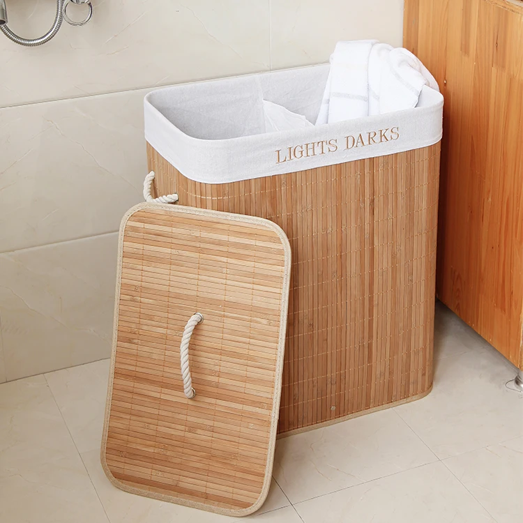 Multi-storage ECO-Friendly Bamboo Woven Square Clothes Storage Organizer Bin Storage Basket Bathroom Laundry Basket with Lid