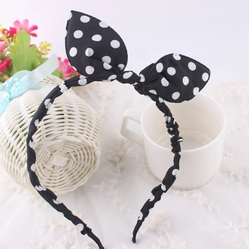 Wholesale baby girls dots print bunny headband rabbit ears headband