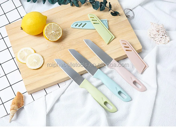
High Quality Stainless Steel Colorful Handle Cheap Portable Paring Knife With PP Sheath 