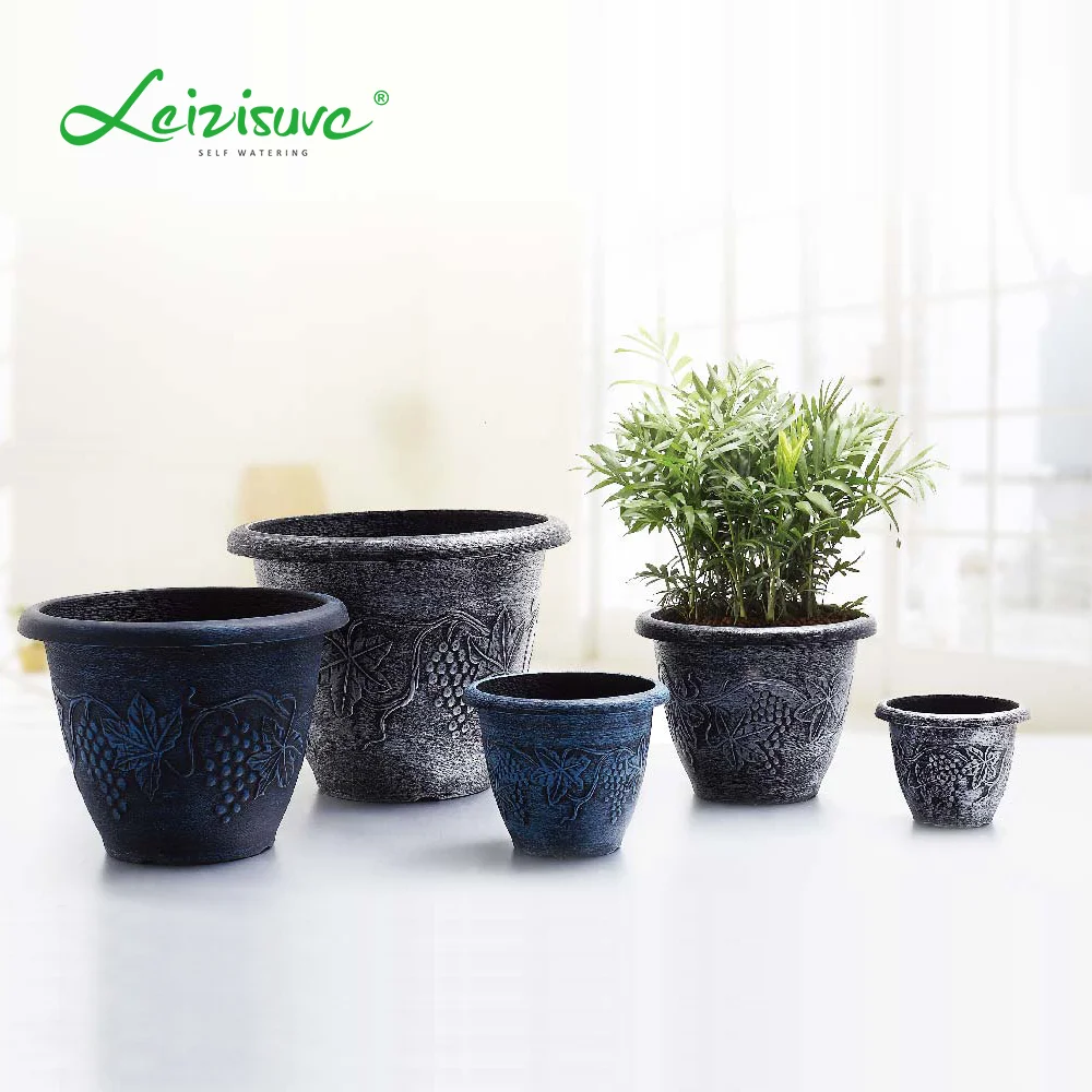 Leizisure Wholesale 6/8 /10/12/15 Inch Round Bronze Garden Indoor Outdoor Planting Plastic Planter