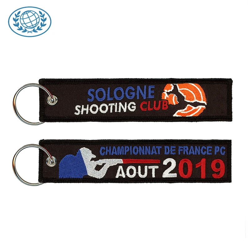 Wholesale Fabric Customized Embroidered Keychain Custom Keyring Airplane Safty Tag Custom Logo Fabric Embroidered Key Chain OEM