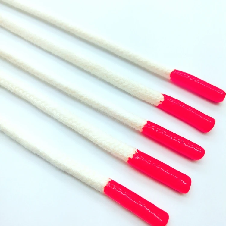 Custom silicone dipped  ends round cotton drawstring cord hoodie cords wholesale