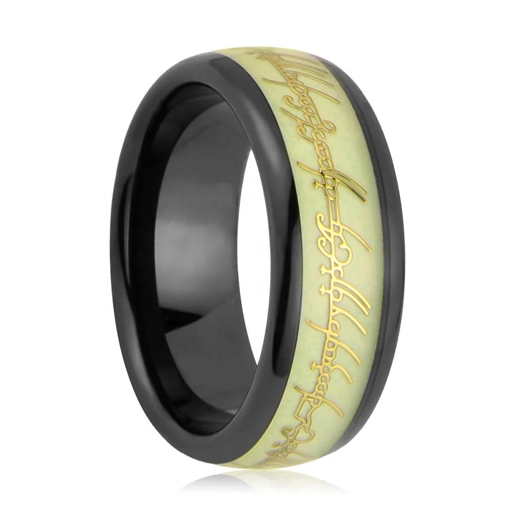 Green Fluorescent  Luminous Black Tungsten Wedding Ring Glow In the Dark