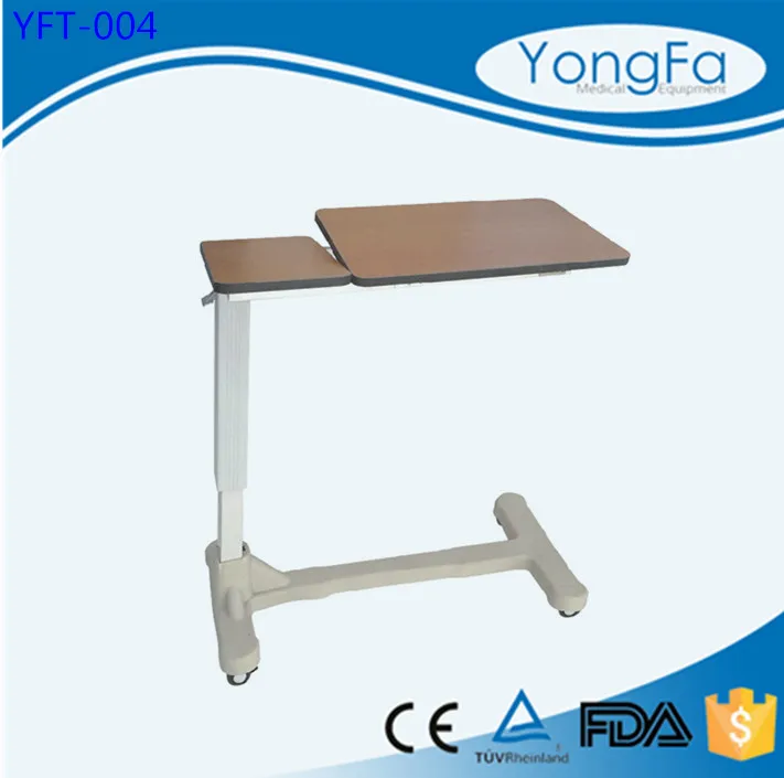 YFT-003 Hospital adjustable medical over bed table with wheels