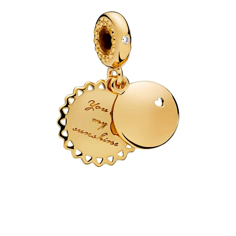 2018 China Factory 925 Sterling Silver Charms 18k gold plated Shine You Are My Sunshine Hanging Charms Pendants