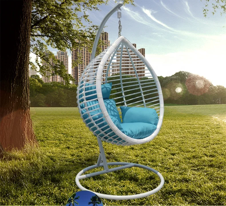 Hanging Egg Chair Swing Hammock Rattan Material with Stand & Cushions for Indoor Bedroom Outdoor Garden Backyard