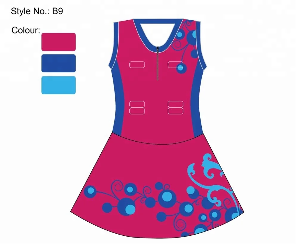 Custom own design sublimation black&blue netball dress