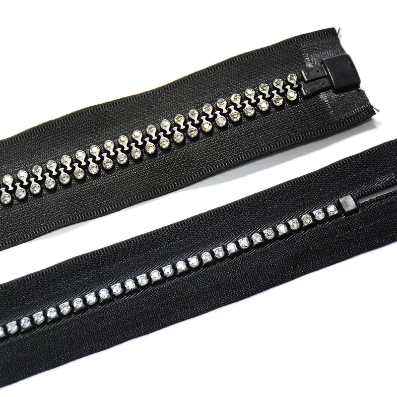 Decorative Rhinestone Close End Plastic Zipper 5# Single Resin Teeth Diamond Zipper For Dresses