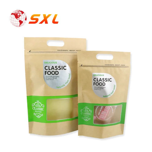 Food Packaging Kraft Paper Bags Ziplock with Window