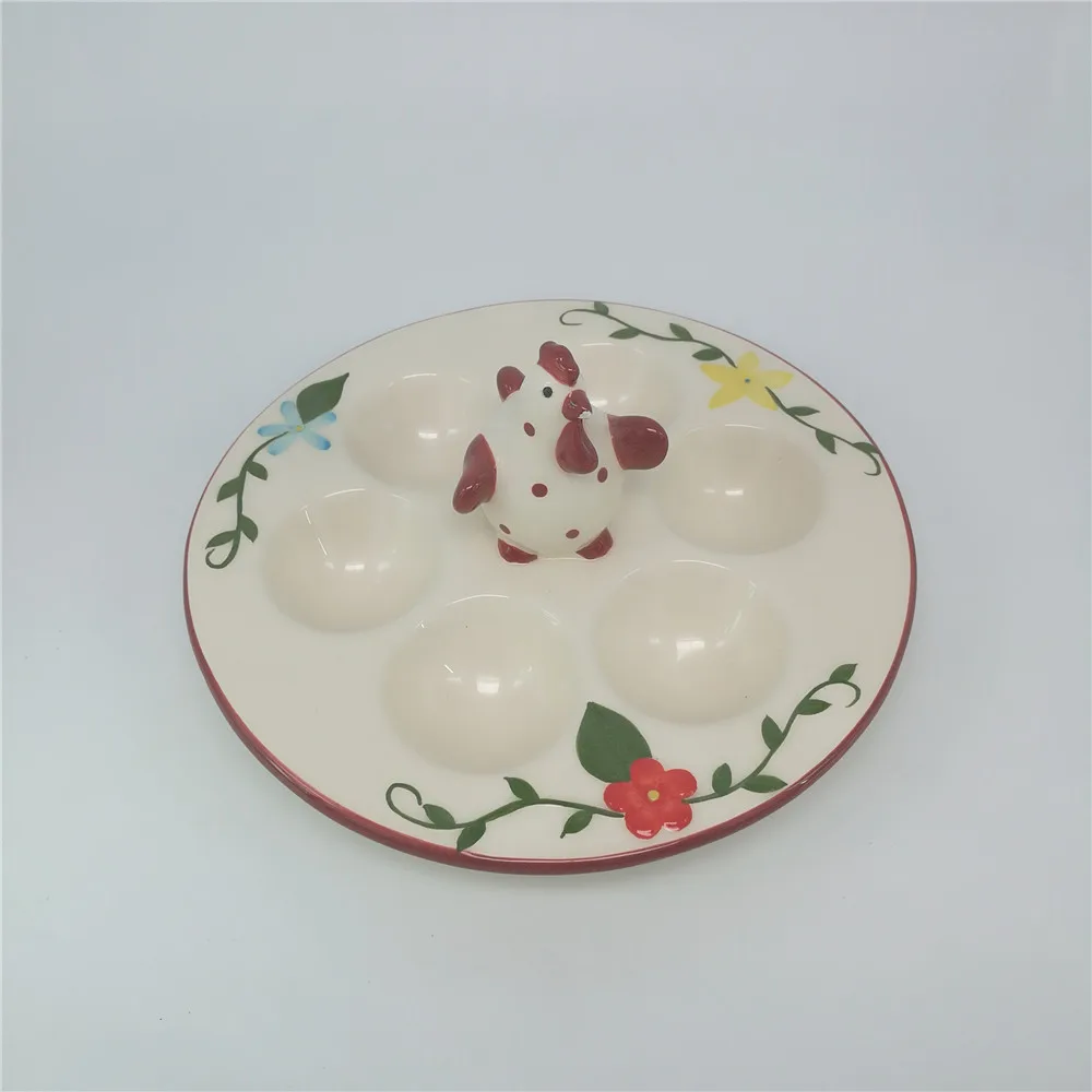 Easter decoration vintage ceramic egg plate holder dish tray with hen stand