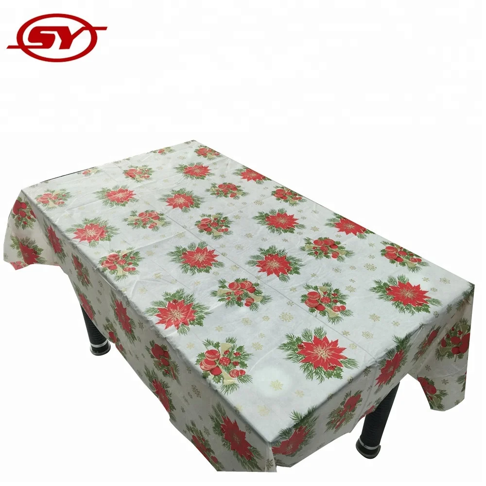 Custom printed PE coloring Christmas vinyl tablecloths with flannel back
