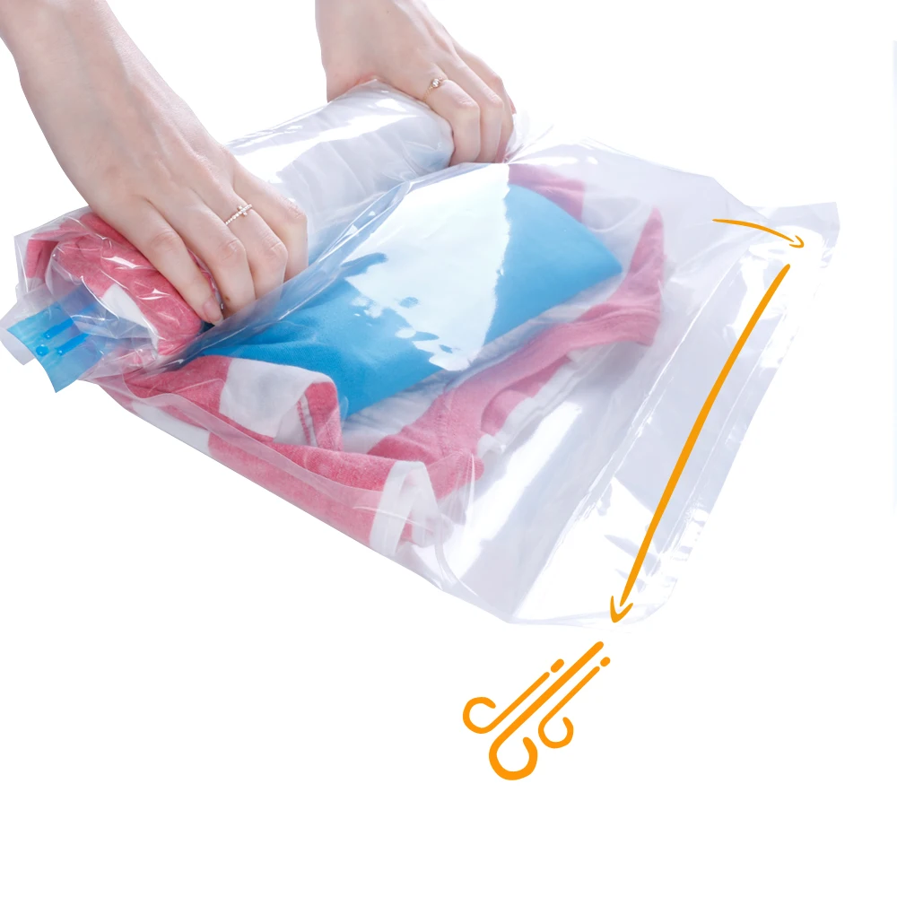 Factory best vacuum storage plastic bag space saving hand roll bags for travelling