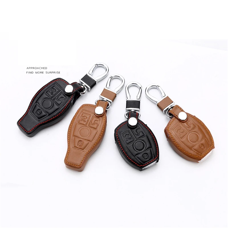 Leather Remote Car Keychain Key Cover Case for Benz W203 W204 W211 CLK C180 E200 AMG C E S Class Smart key cover fob