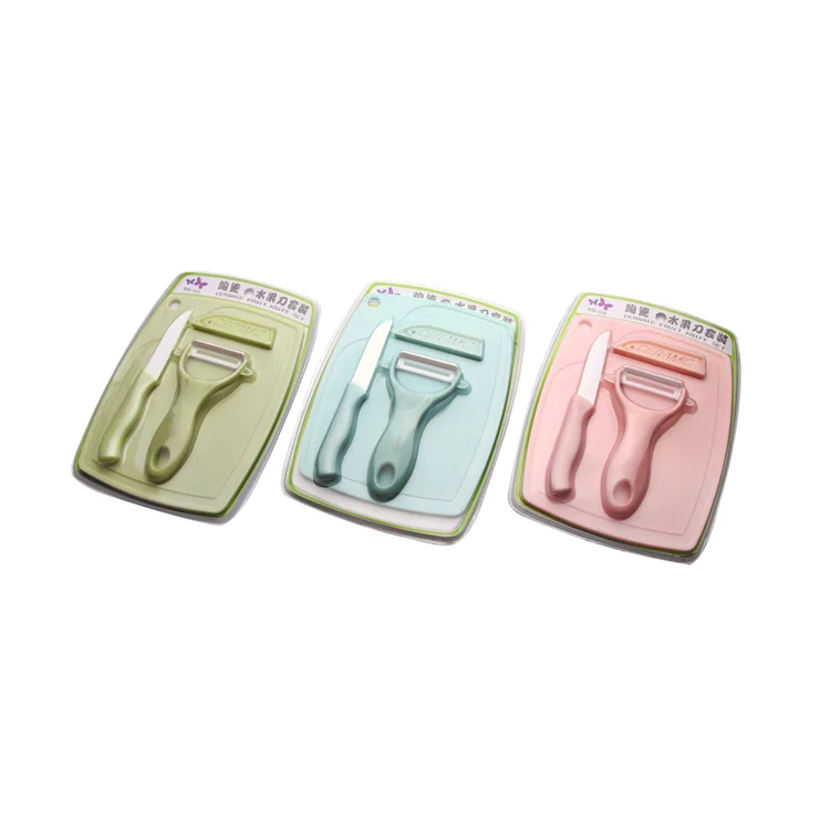 
Customized Kitchen Use Multicolor Ceramic Fruit Knife Peeler Cutting Board 3pcs Set 