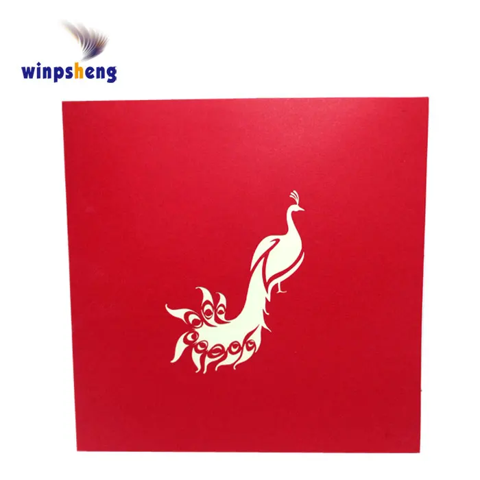 
Paper craft 3d laser cut pop up peacock wedding invitation cards 