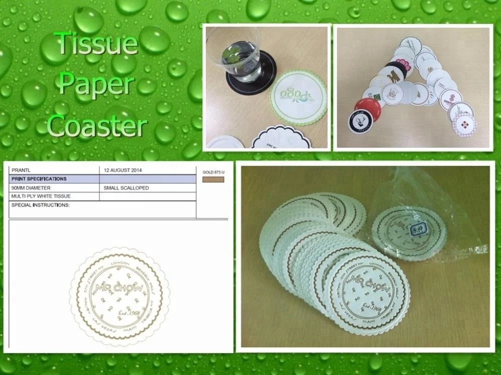 Hotel paper coasters/ absorbed paper coasters / tissue paper coasters with customer design, DL001