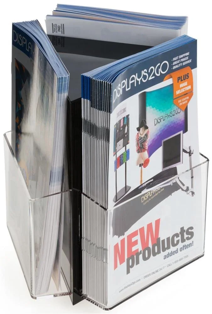 Customized 6 Pocket Rotating Acrylic Countertop Brochure Holder