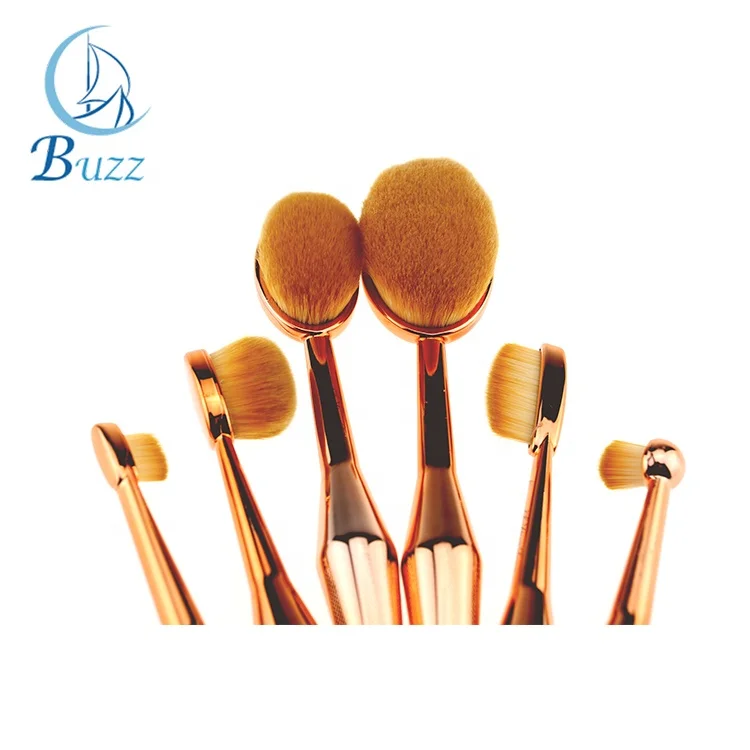 Private Label Cosmetics Makeup 6pcs Toothbrush Set Make Up Brushes Kit Rose Gold Oval Makeup Brush