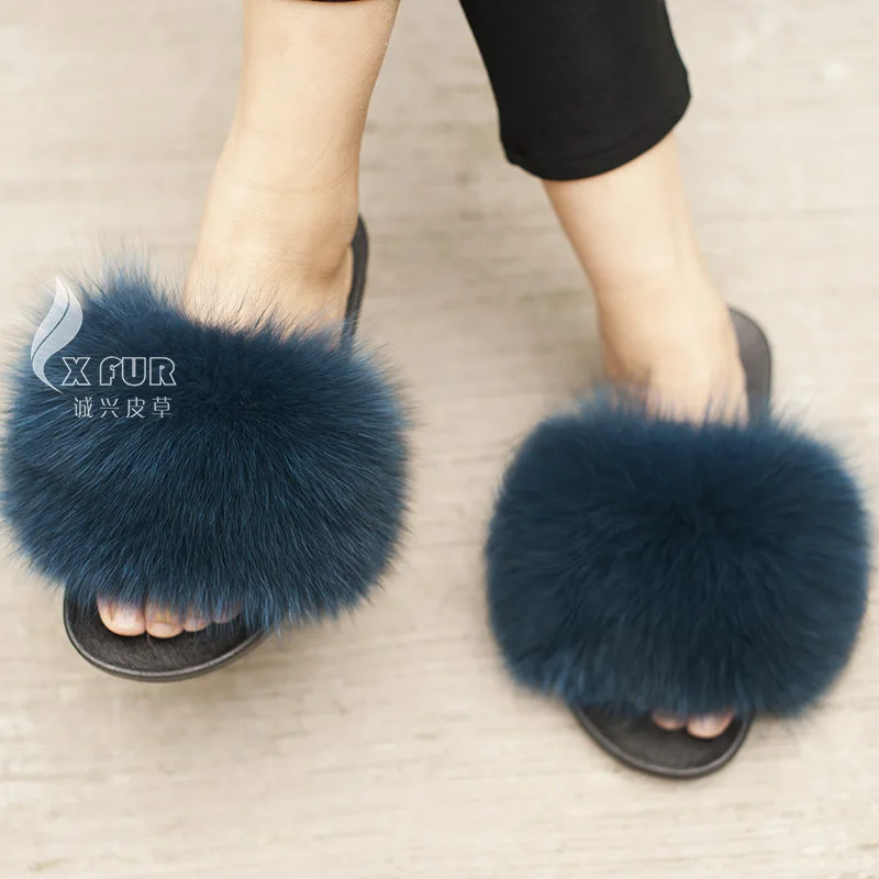 CX-A-70E Wholesale High Quality WOmen Fur Slippers Fox Fur Slides