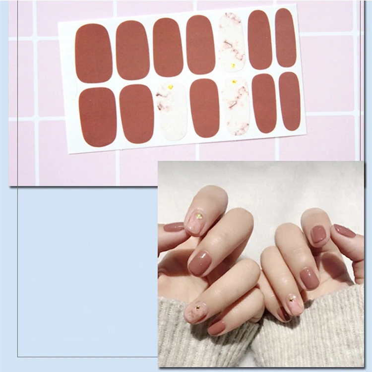 Fashion Korean style self-adhesive nails real polish strips pure solid color girls nail sticker for decoration