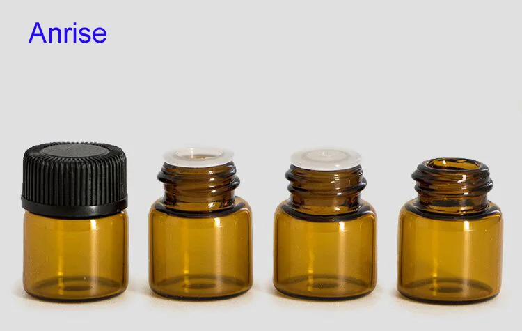 1ml 1.5ml 2ml 3ml 5ml Trial Amber Glass Essential Oil Bottle Empty Tester Tube Vials Oil Dispenser Bottle with Black Screw Cap