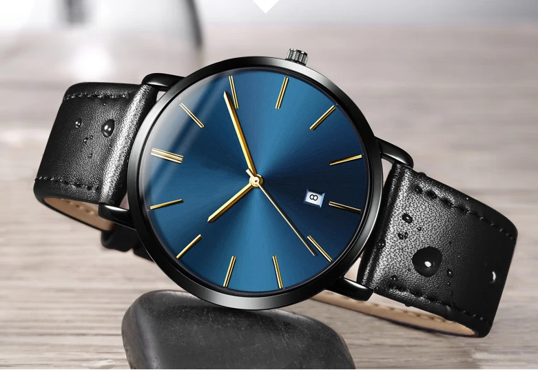 Мужчины дешевые часы сплава случае кожаный ремешок oem смотреть супер ультра-тонкие часы