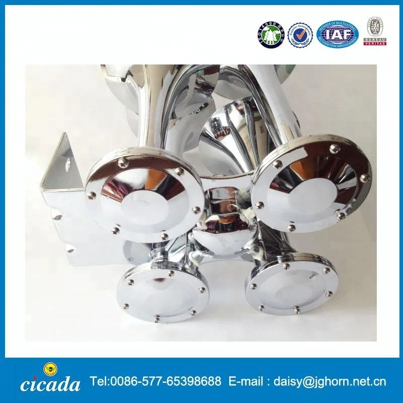 Chrome Very Loud 152dB 4/Four Trumpet Train Sound Air Horn Metal Base