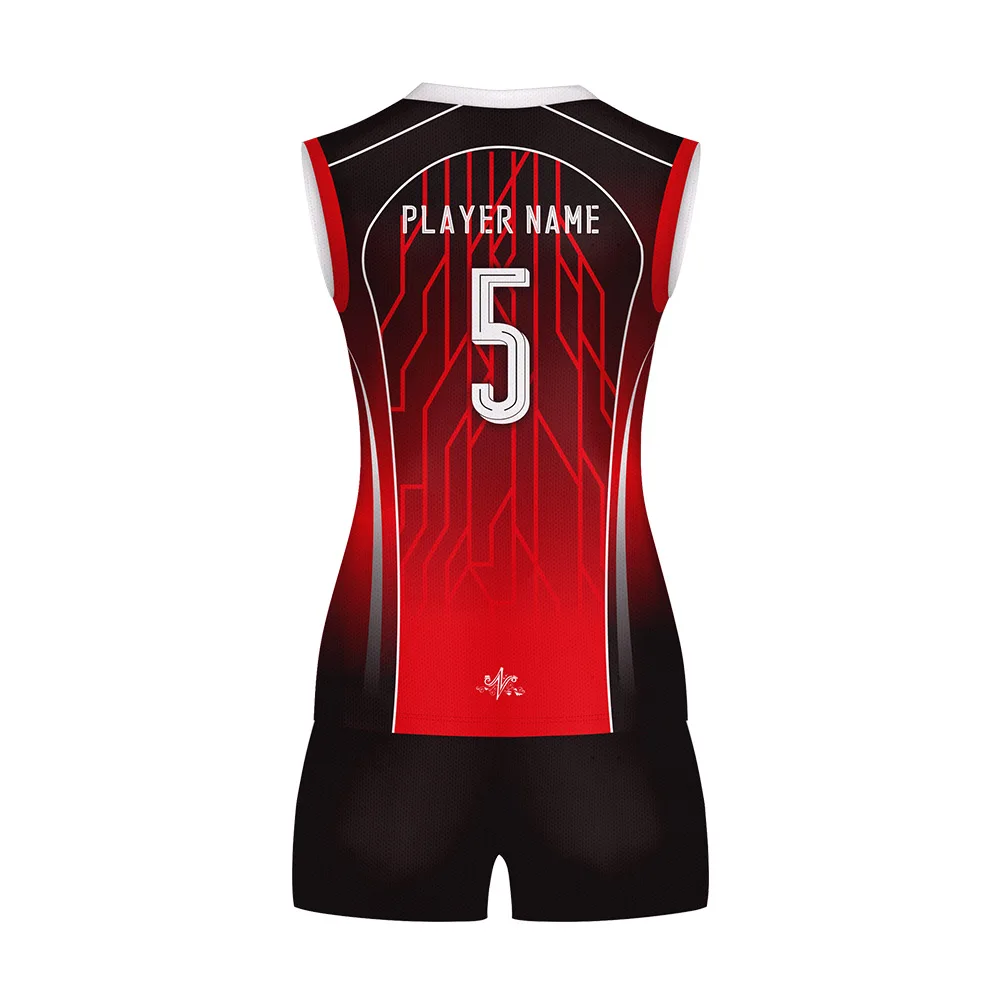 Marshal Custom Unique High End Fashion Printed Sublimation Red Sleeveless Volleyball Jersey Design